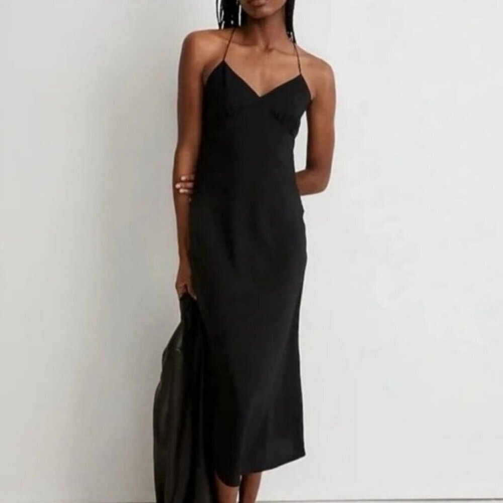 NWOT Madewell Layton Black Slip Midi Dress Spaghetti Strap Size 10